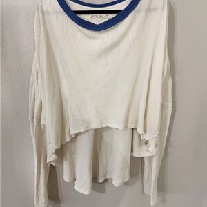 Free People Cream and Blue Long Sleeve Top